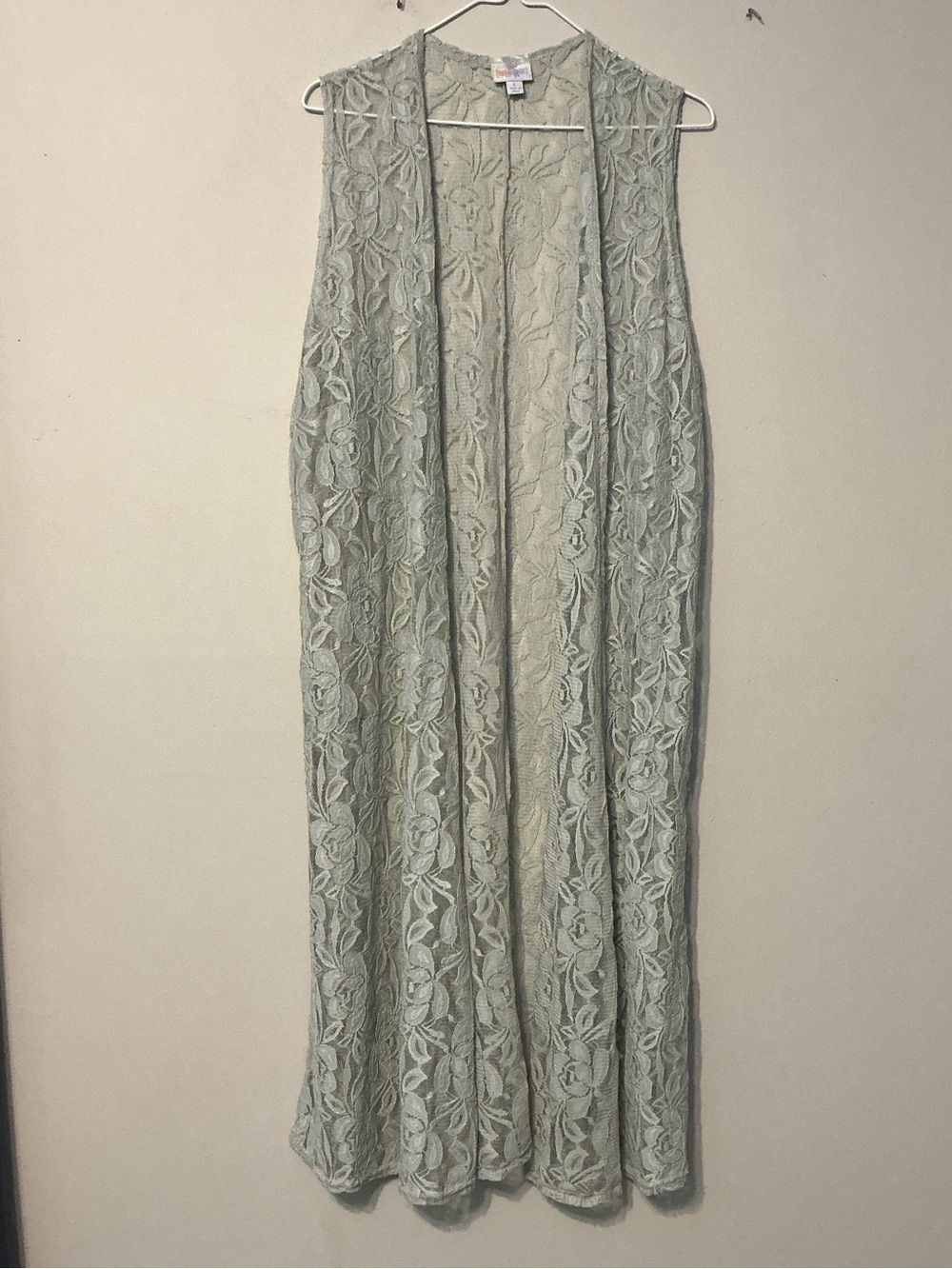 LuLaRoe Light Sage Floral Lace Open Vest